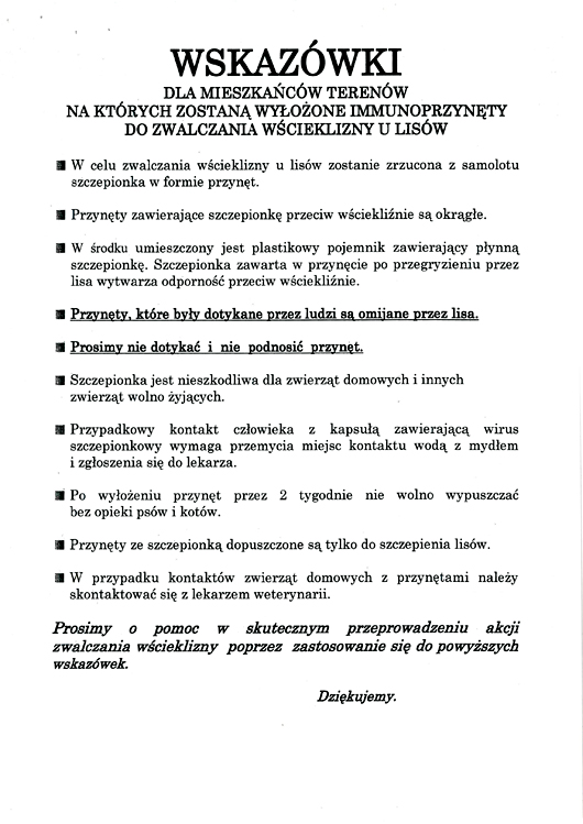 komunikat Mal Lek Wet 09 2012 2 Komunikat Wojewódzkiego Lekarza Weterynarii w sprawie szczepienia lisów