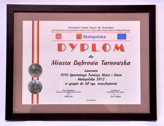 Dyplom Laureata STMiG 2012 Dabrowa Tarnowwska Małopolski Finał XVIII Sportowego Turnieju Miast i Gmin w Dąbrowie Tarnowskiej