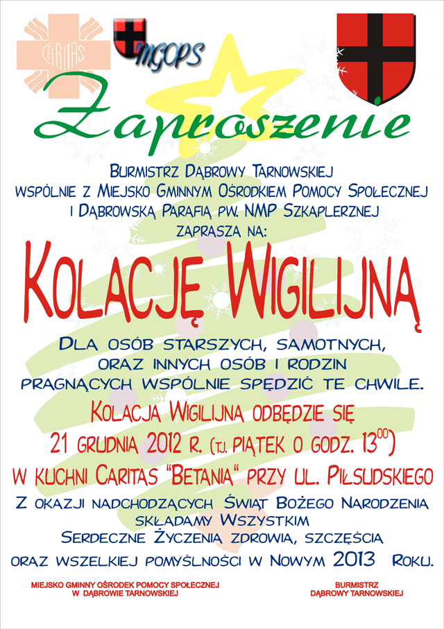 Zaproszenie Kolacja Wigilijna Zaproszenie na Kolację Wigilijną