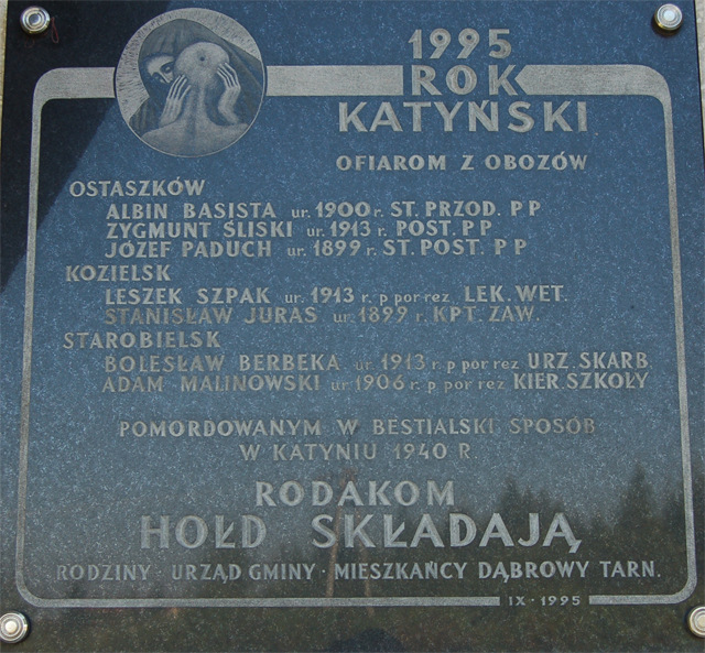 1 tablica katynska dabrowa tarnowska Zapraszamy na Apel Katyński