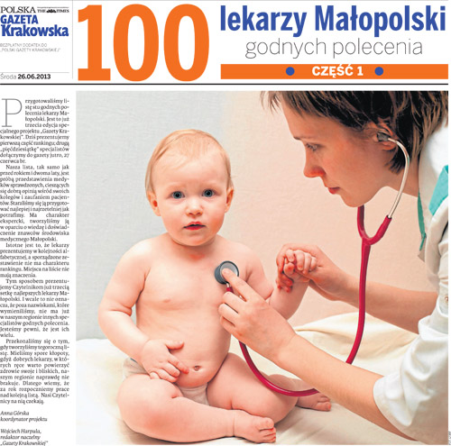 GK Znani lekarze z Powiśla Dąbrowskiego w 100 lekarzy Małopolski godnych polecenia   plebiscycie Gazety Krakowskiej 