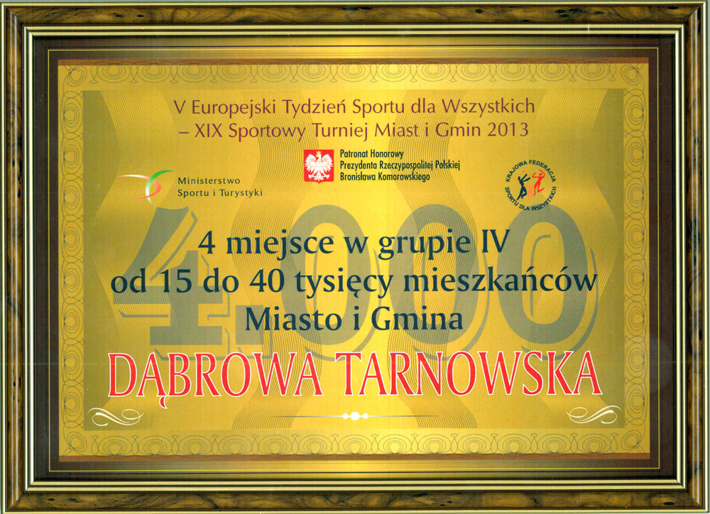 VETSdW XIXSTMiG2013www Dąbrowa Tarnowska wśród laureatów „V Europejskiego Tygodnia Sportu dla Wszystkich”