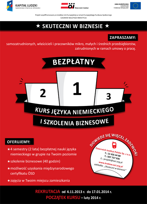 OsterreichInstitutKrakow plakat Dwa lata bezpłatnej nauki języka niemieckiego   ruszyła rekrutacja do projektu