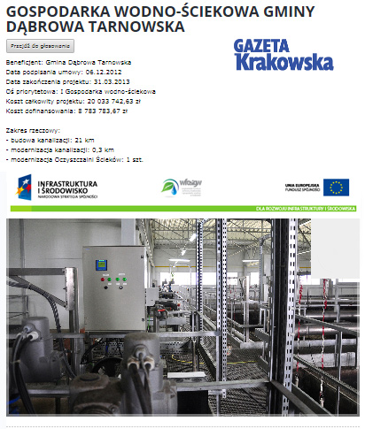 Eko Wfosigw GK 2014 Gospodarka wodno ściekowa Gminy Dąbrowa Tarnowska wśród najlepszych Eko projektów Małopolski   plebiscyt