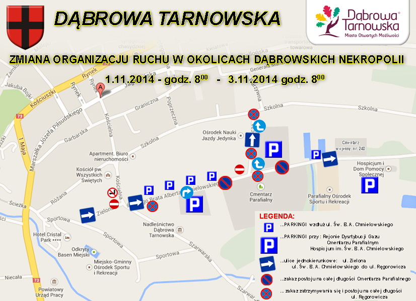 Zmiana organizacji ruchu cmentarze all BIG Zmiana organizacji ruchu w obrębie dąbrowskich cmentarzy w dniach 1 listopada – 3 listopada 2014 r.