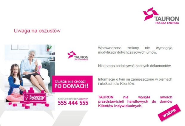 Tauron ostrzega przed oszustami Uwaga – Tauron wprowadza zmiany w fakturach