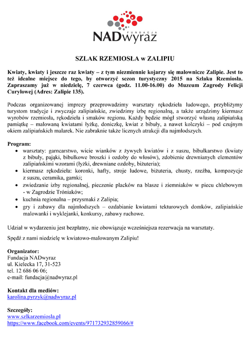 Program Zalipie Szlak Rzemiosła Małopolski – ludzie z pasją, miejsca z tradycją!