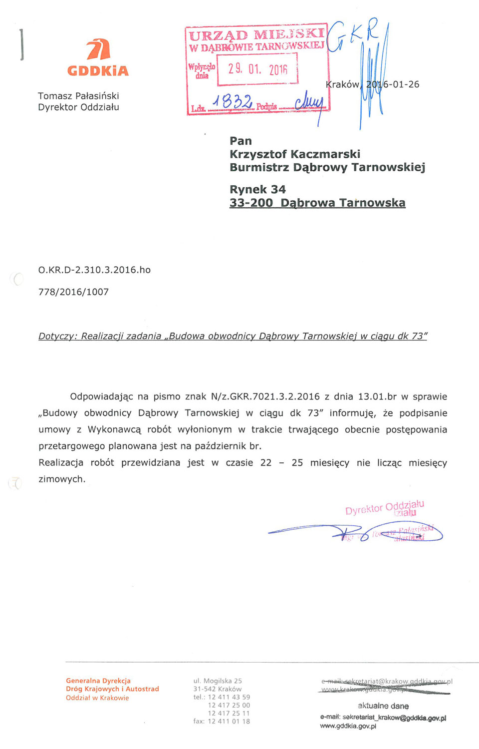 GDDiK O KR D 2 310 3 2016 ho Informacja o obwodnicy Dąbrowy Tarnowskiej