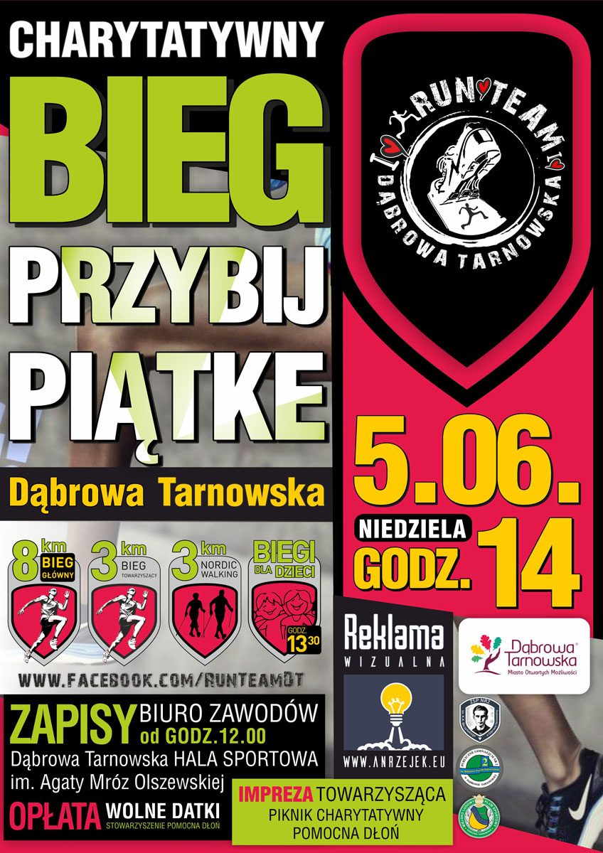 PLAKAT przybij 5tke Weź udział w II edycji Biegu Przybij 5tke Run Team Dąbrowa Tarnowska