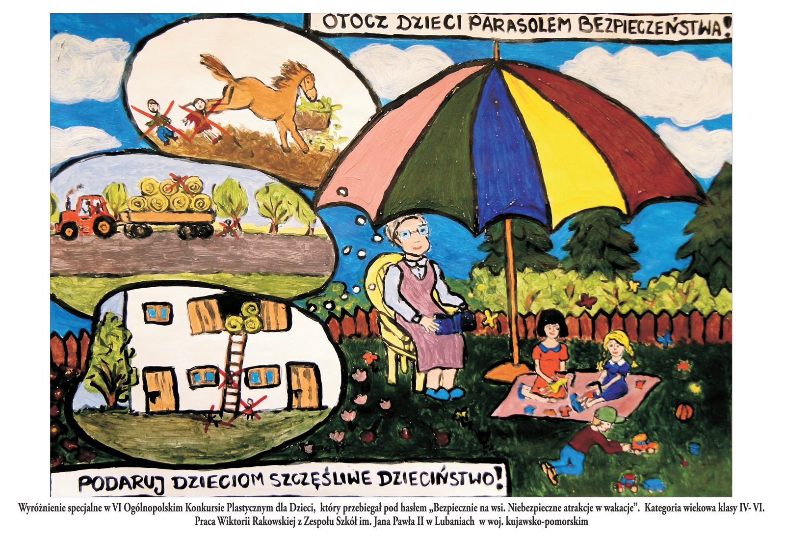 rysunek Wiktorii Rakowskiej Apel Prezesa KRUS o zapewnienie dzieciom bezpiecznych wakacji na wsi