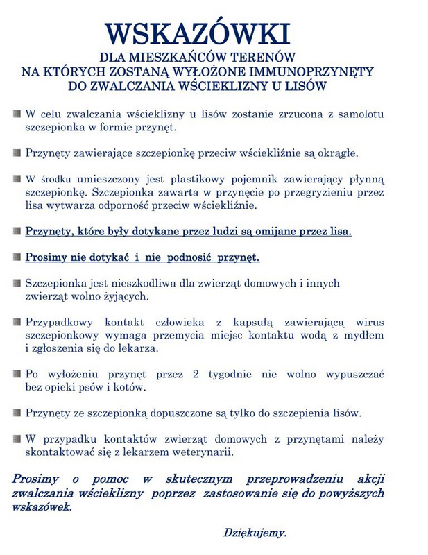 WSKAZOWKI Ochronne szczepienie lisów w województwie małopolskim
