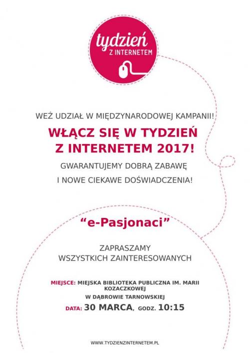 TZI2017 plakatA4 gotowy 1 501x708 Zaproszenie na spotkanie E pasjonaci w Miejskiej Bibliotece Publicznej