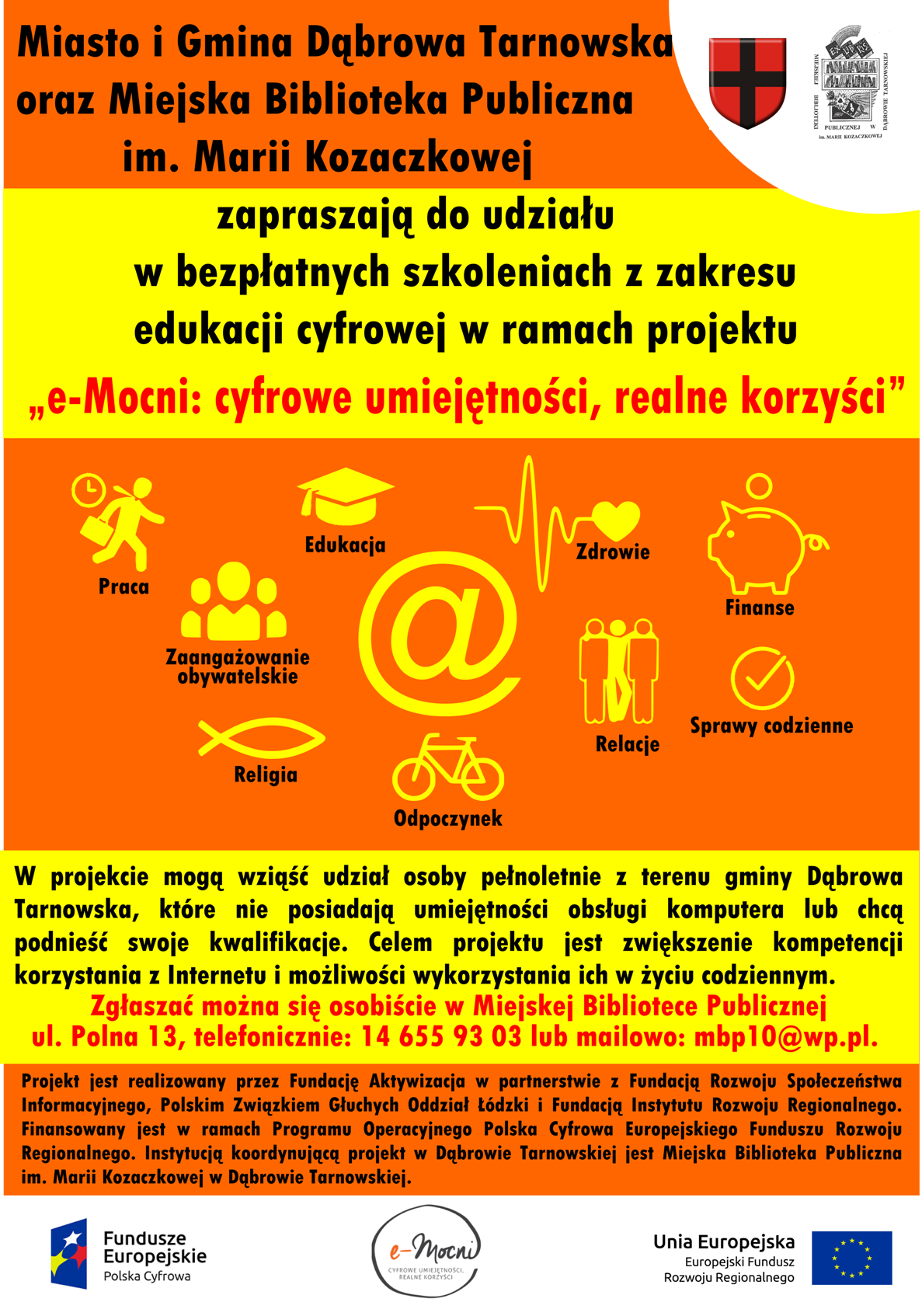 plakat emocni E mocni: cyfrowe umiejętności realne korzyści   nabór na szkolenia w Miejskiej Bibliotece Publicznej