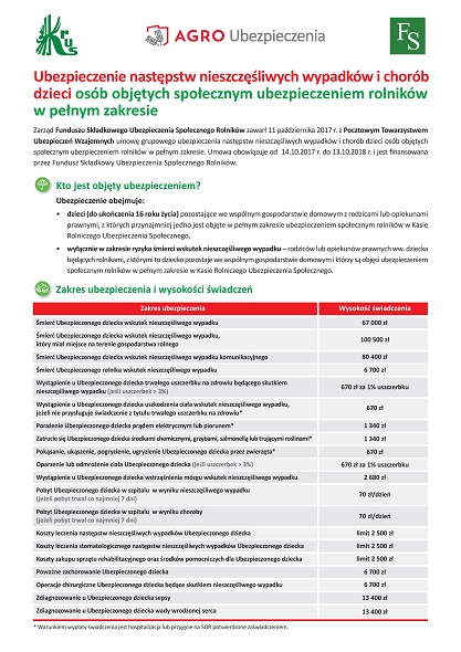 KRUS Agro ulotka 590 Umowa ubezpieczenia dzieci rolników od następstw nieszczęśliwych wypadków
