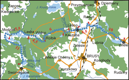 mapka Dąbrowa Tarnowska solidarna z poszkodowaną w wyniku sierpniowych nawałnic Gminą Brusy