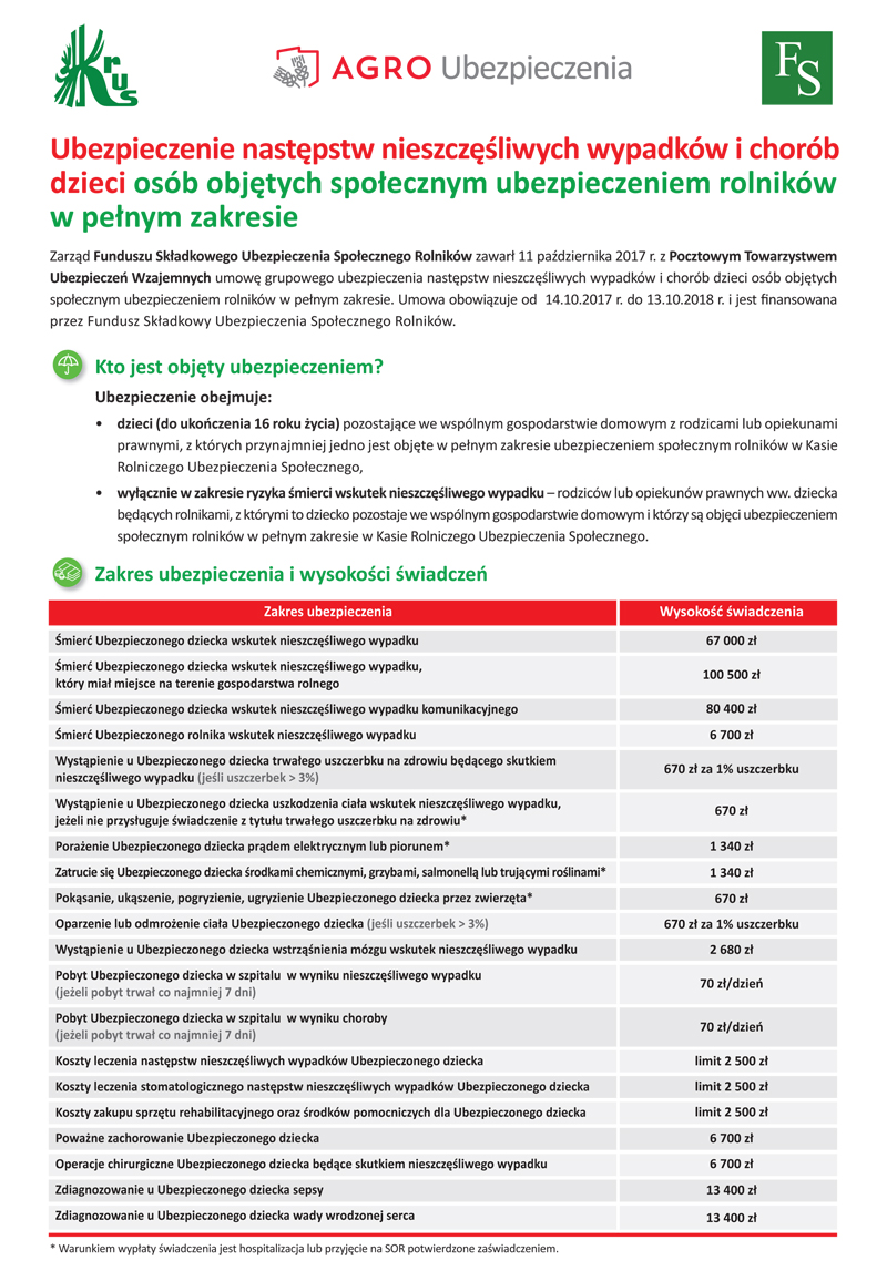 ulotka ub dzieci 01 Ubezpieczenie następstw nieszczęśliwych wypadków i chorób dzieci osób objętych społecznym ubezpieczeniem rolników w pełnym zakresie