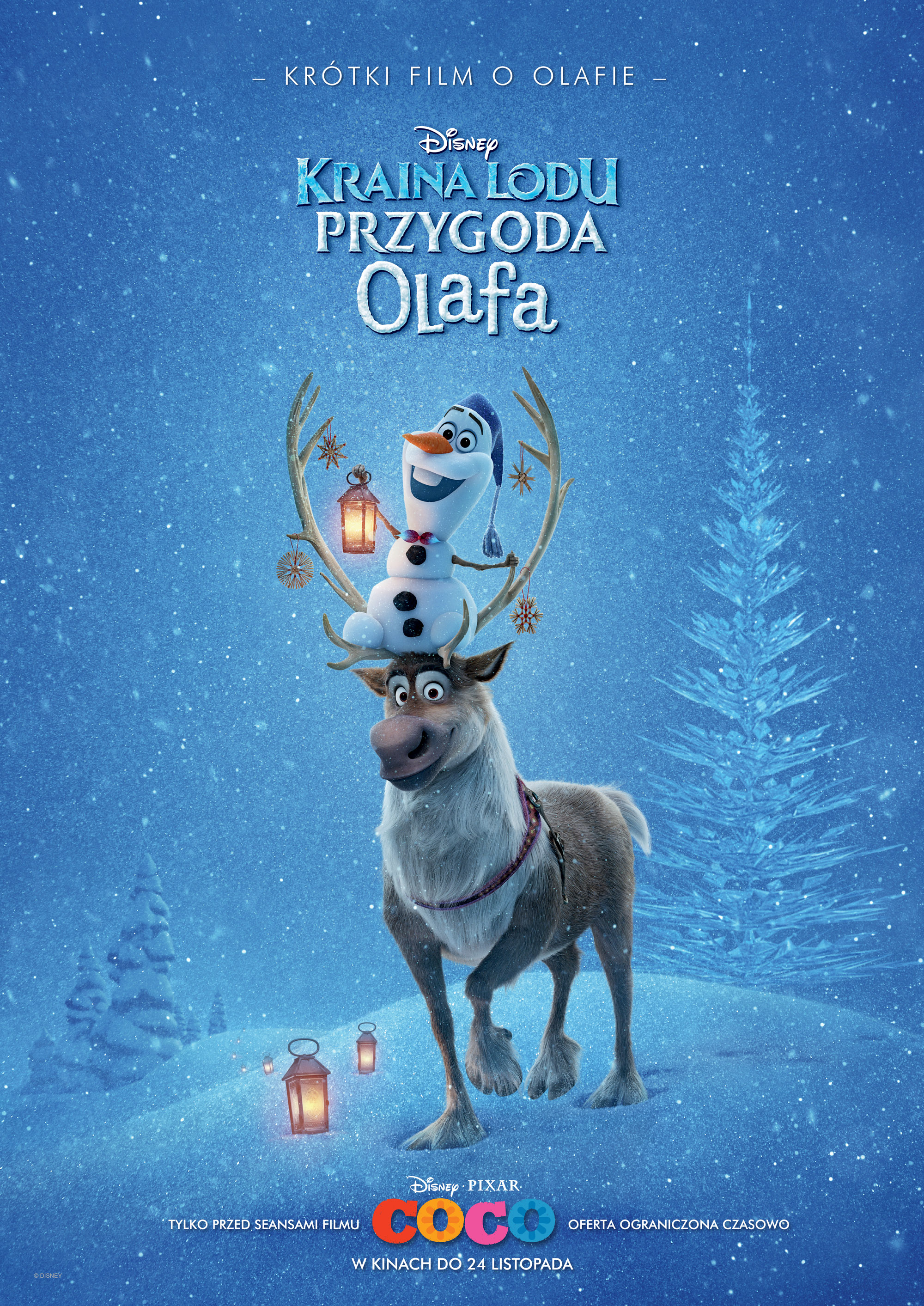 Olaf plakat B1 Mikołajki z prezentami i filmem „Coco” w kinie „Sokół”