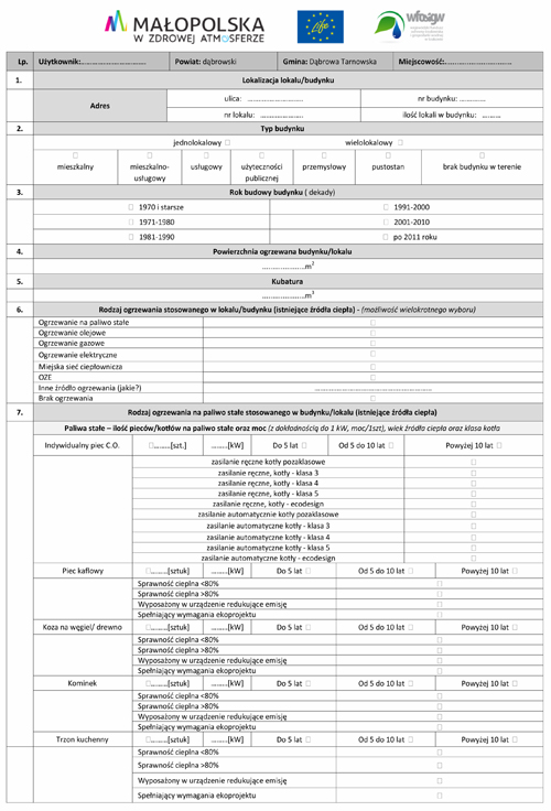 Ankieta do wydruku 1 Baza Inwentaryzacji ogrzewania budynków w Małopolsce