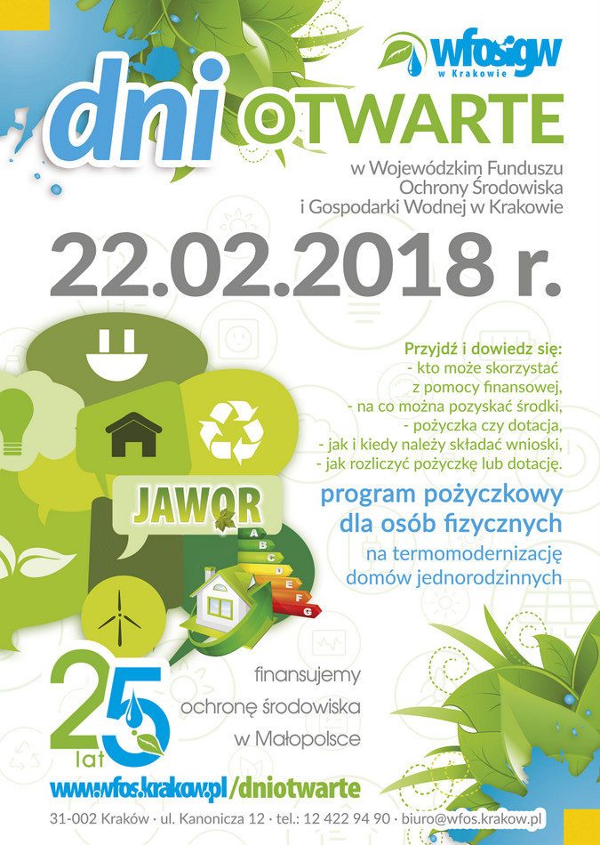 plakat A3 DO Zaproszenie na Dzień Otwarty Wojewódzkiego Funduszu Ochrony Środowiska i Gospodarki Wodnej w Krakowie