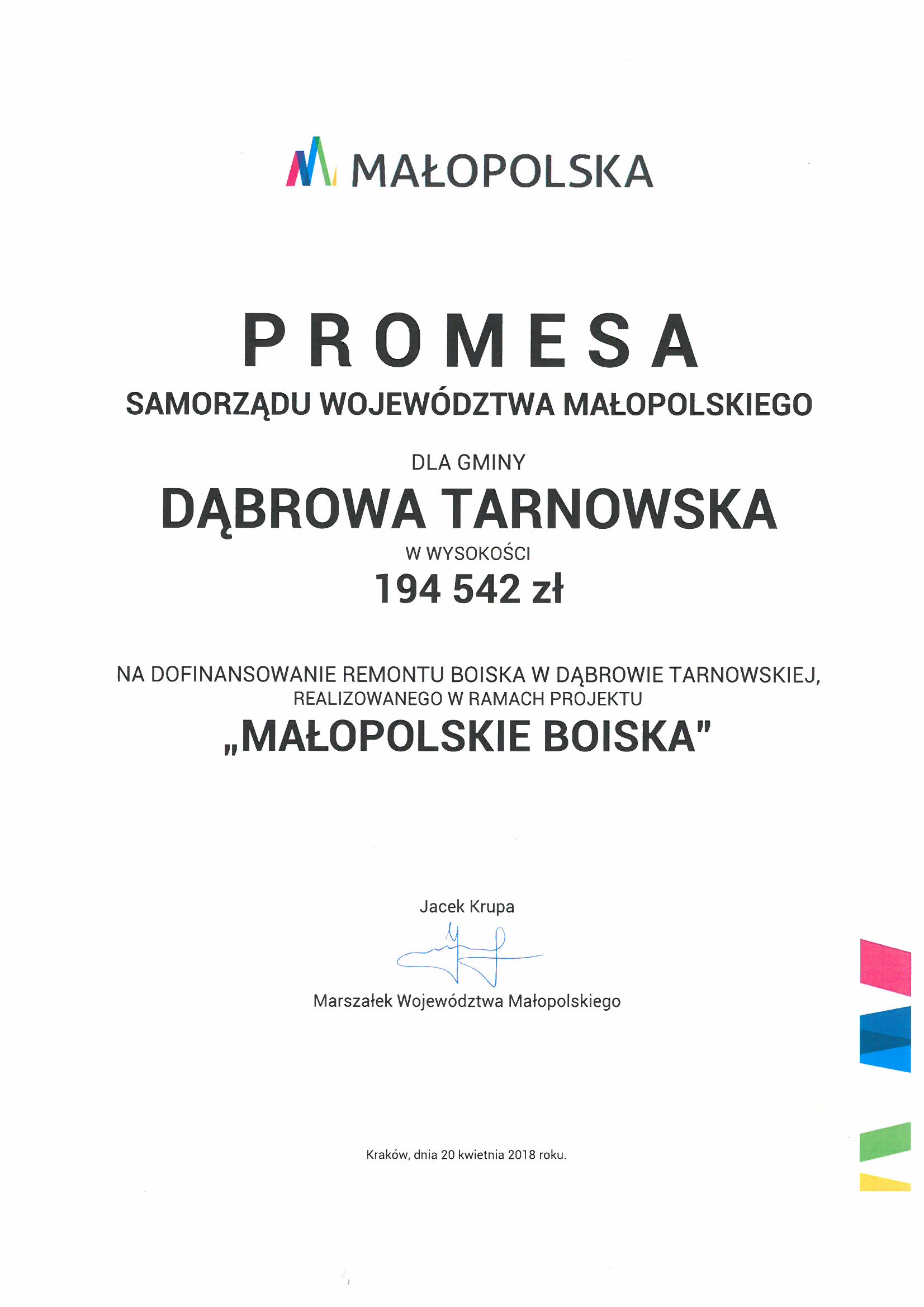 Promesa boiska Promesa dla Gminy na modernizację boiska przy PSP 3