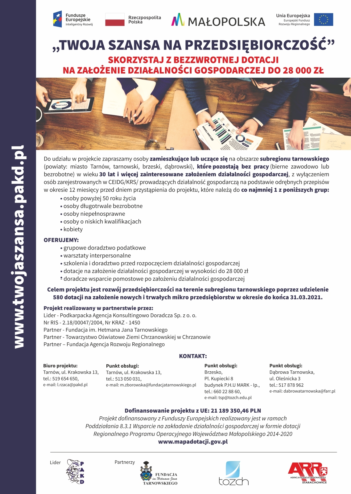 TSP plakat aktualny elektroniczny Rekrutacja do projektu Twoja szansa na przedsiębiorczość