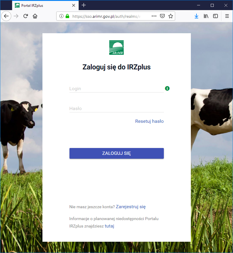 logowanie do portali IRZ ARiMR Aplikacja i portal IRZplus   zgłaszanie zdarzeń przez Internet