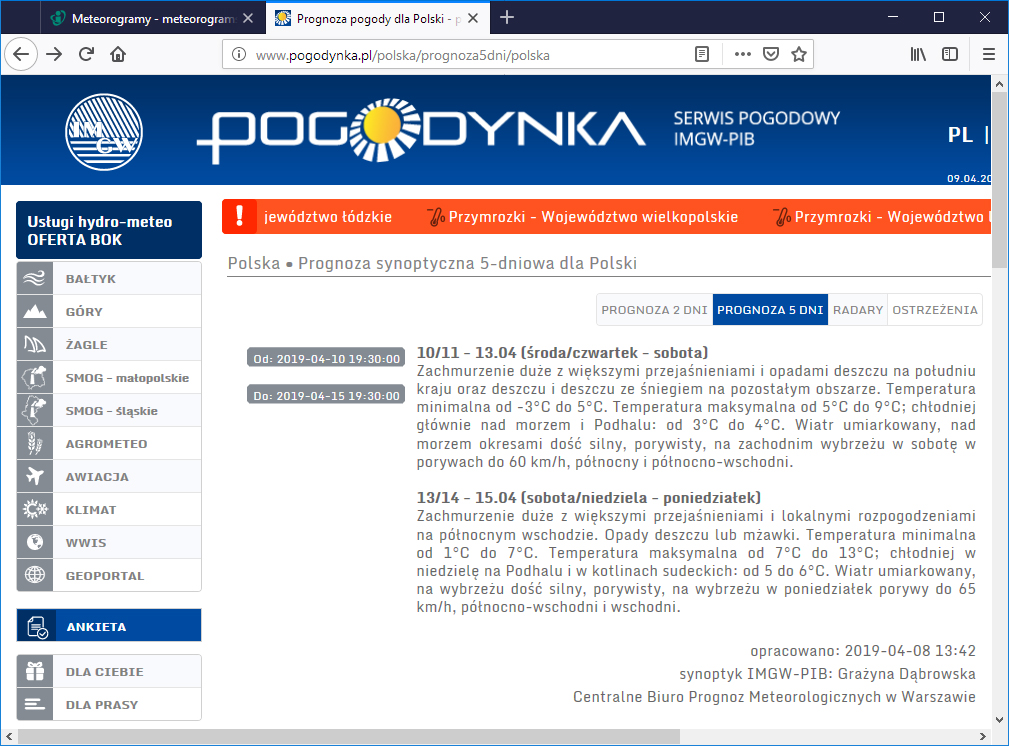 pogoda 12 04 20191 Jeśli w piątek nastąpi prognozowane przez IMGW załamanie pogody wówczas Kiermasz Wielkanocny zostanie odwołany