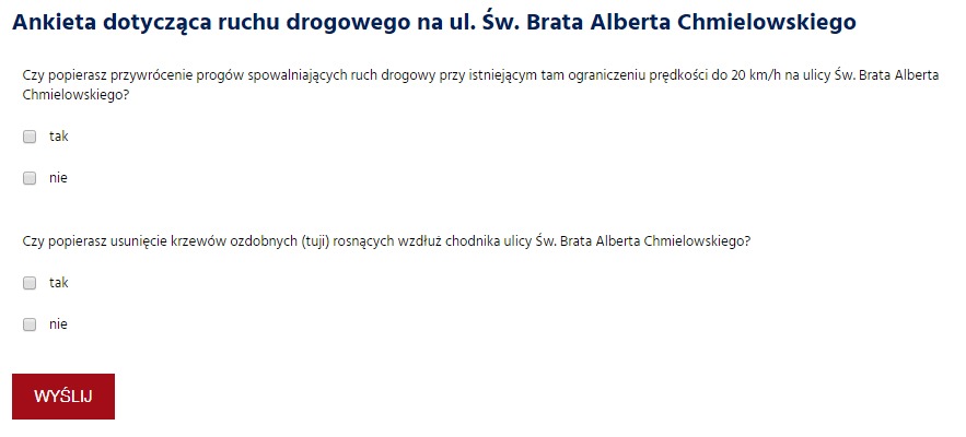 Ankieta ul BACh Ankieta dotycząca ruchu drogowego na ul. Św. Brata Alberta Chmielowskiego