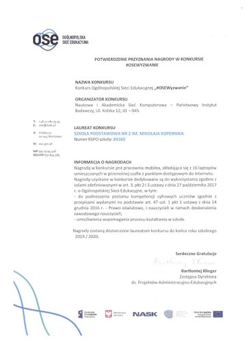 6 Szkoła Podstawowa nr 2 wśród laureatów ogólnopolskiego konkursu #OseWyzwanie