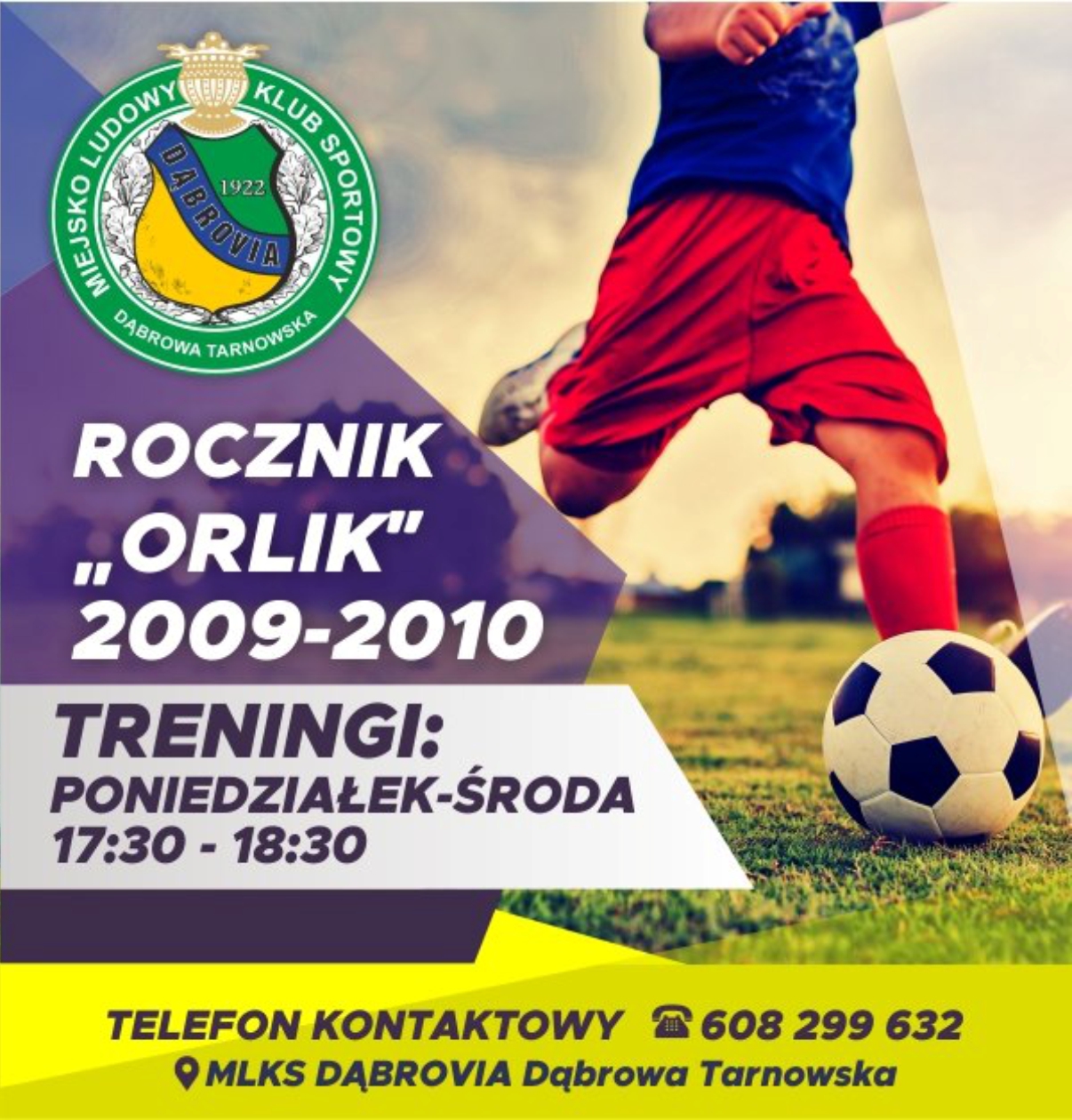PLAKAT019 MLKS „Dąbrovia” ogłasza nabór do sekcji piłkarskich dzieci