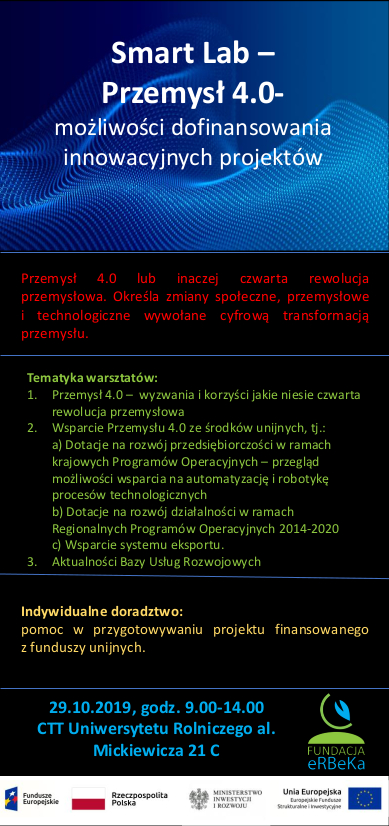 ulotka Industry 4.0 Smart Lab   możliwości dofinansowania innowacyjnych projektów