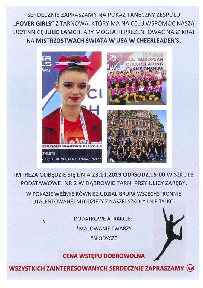 pokaz POVER GIRLS 2019 Zapraszamy do dąbrowskiej Dwójki na pokaz taneczny Zespołu Pover Girls