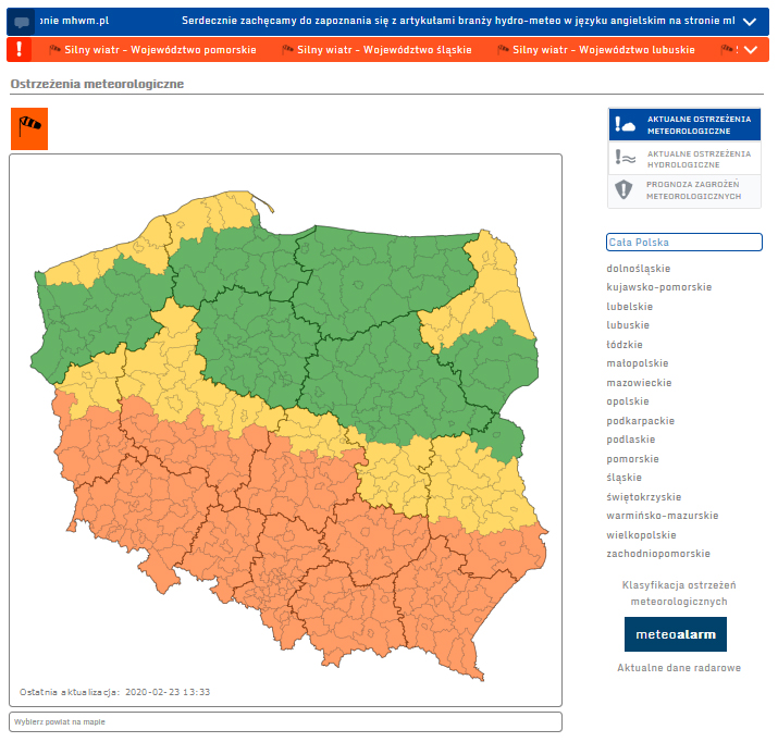 Mapa AlertRCB Alert RCB: bardzo silny wiatr