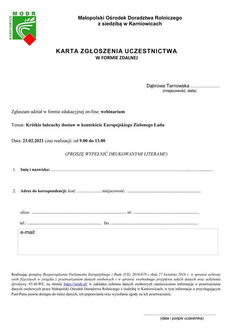 webinariumMODR DT MODR zaprasza do udziału w webinarium: Krótkie łańcuchy dostaw w kontekście Europejskiego Zielonego Ładu