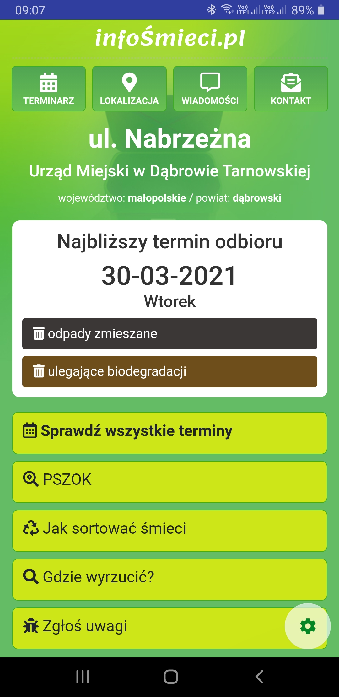 Screenshot 20210319 090705 Aplikacja z harmonogramem odbioru odpadów komunalnych