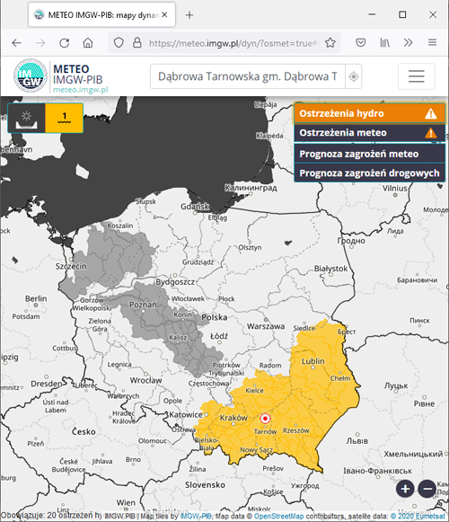 alert hyrdo 16 08 2021 Ostrzeżenia meteorologiczne o upałach i intensywnych burzach z gradem