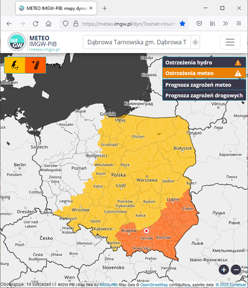 alert meteo 16 08 2021 Ostrzeżenia meteorologiczne o upałach i intensywnych burzach z gradem