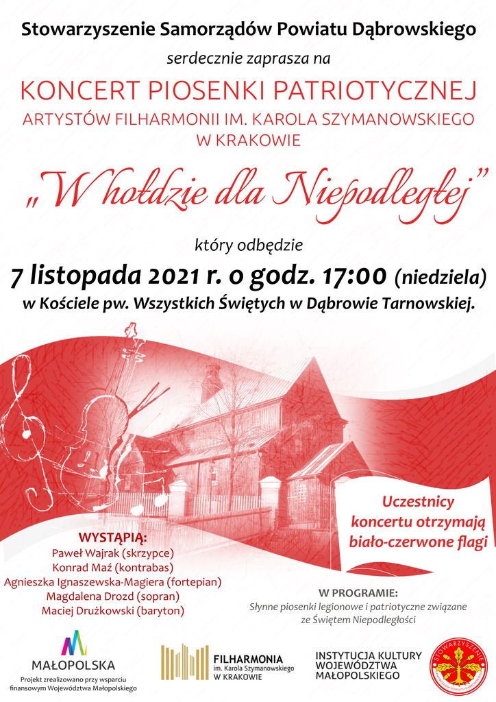 plakat koncert w holdzie dla niepdleglej Zaproszenie na koncert „W hołdzie dla Niepodległej”