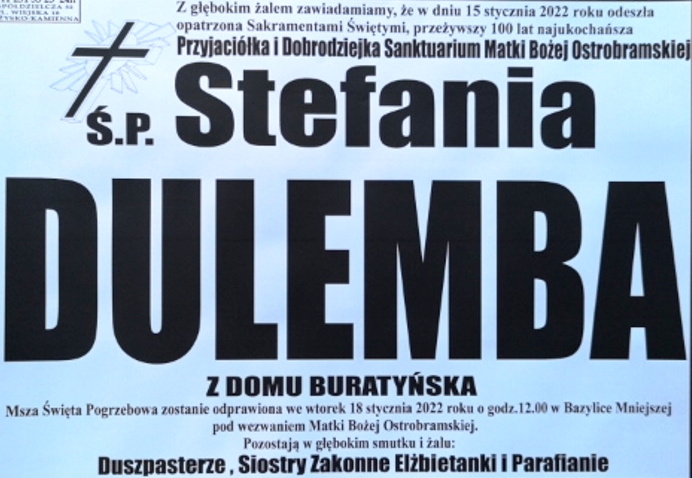 nekrolog Stefania2 Pożegnanie Pani Stefanii