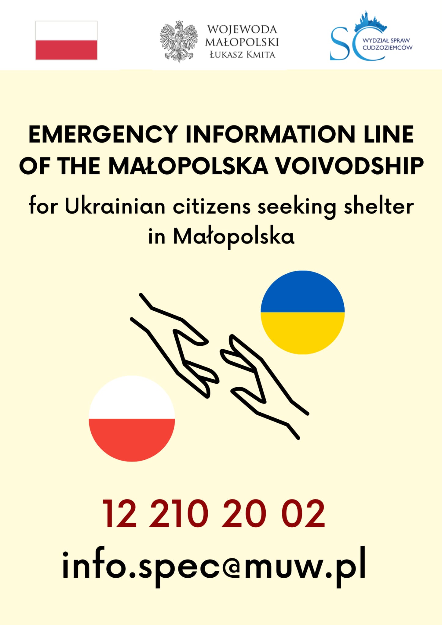 SPECJALNA INFOLINIA POL Informacja Wojewody Małopolskiego dla obywateli Ukrainy