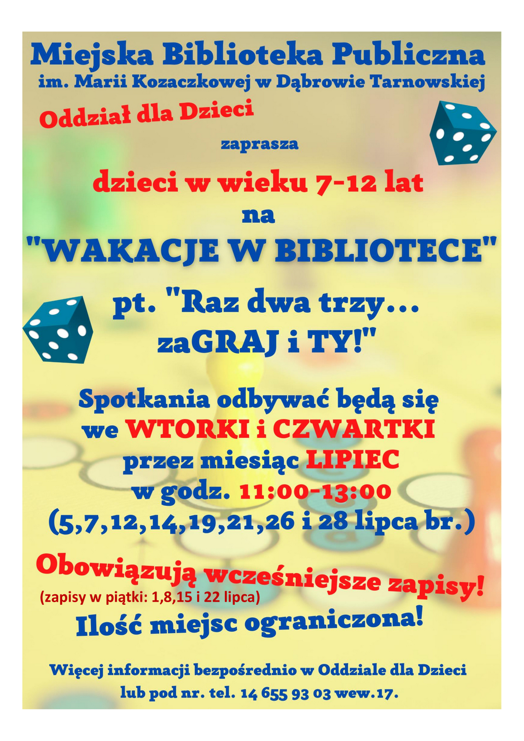 1 plakat Zaproszenie na zajęcia wakacyjne w MBP