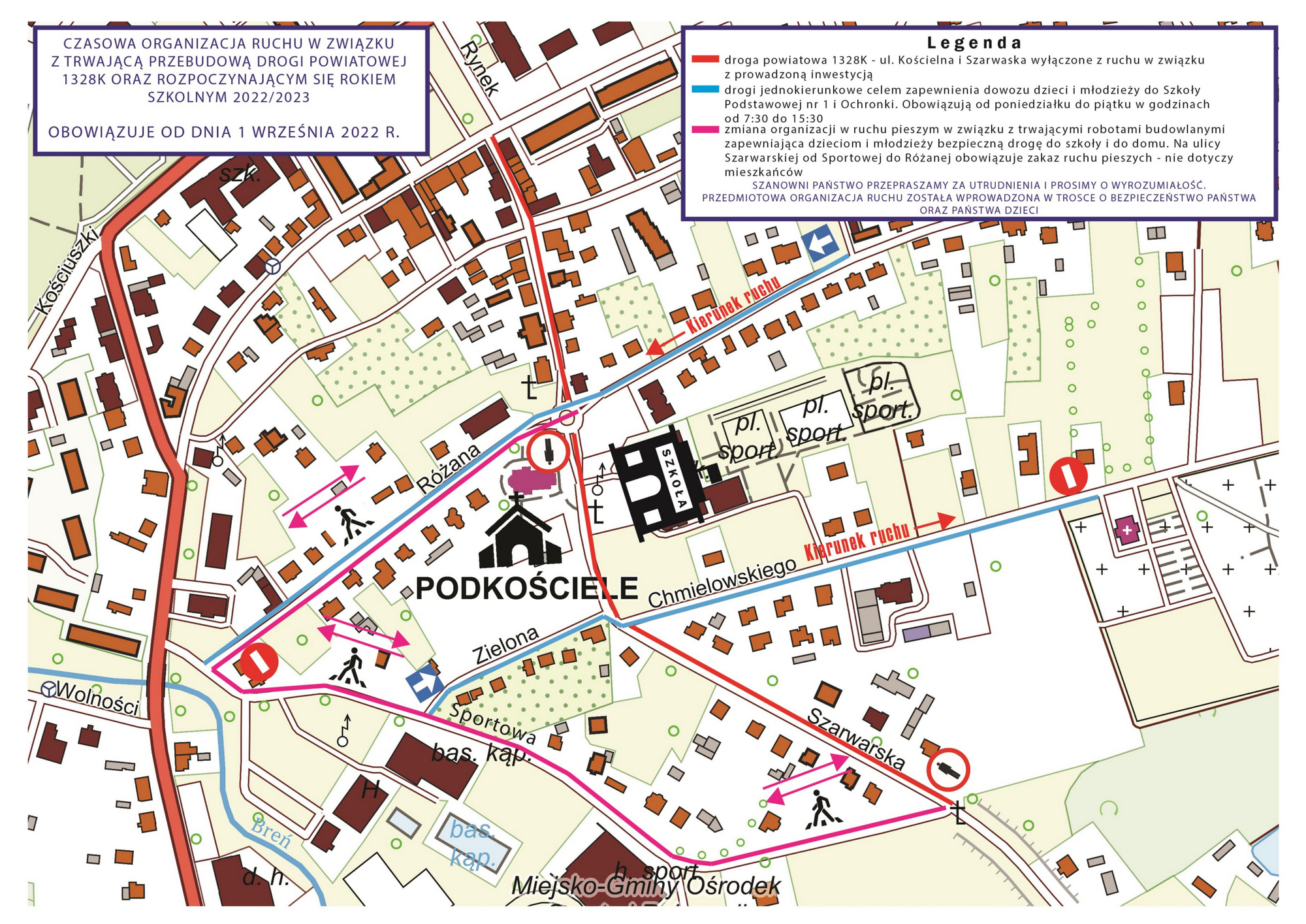 1 MAPA Zmiana organizacji ruchu w związku z przebudową ulic Kościelnej i Szarwarskiej
