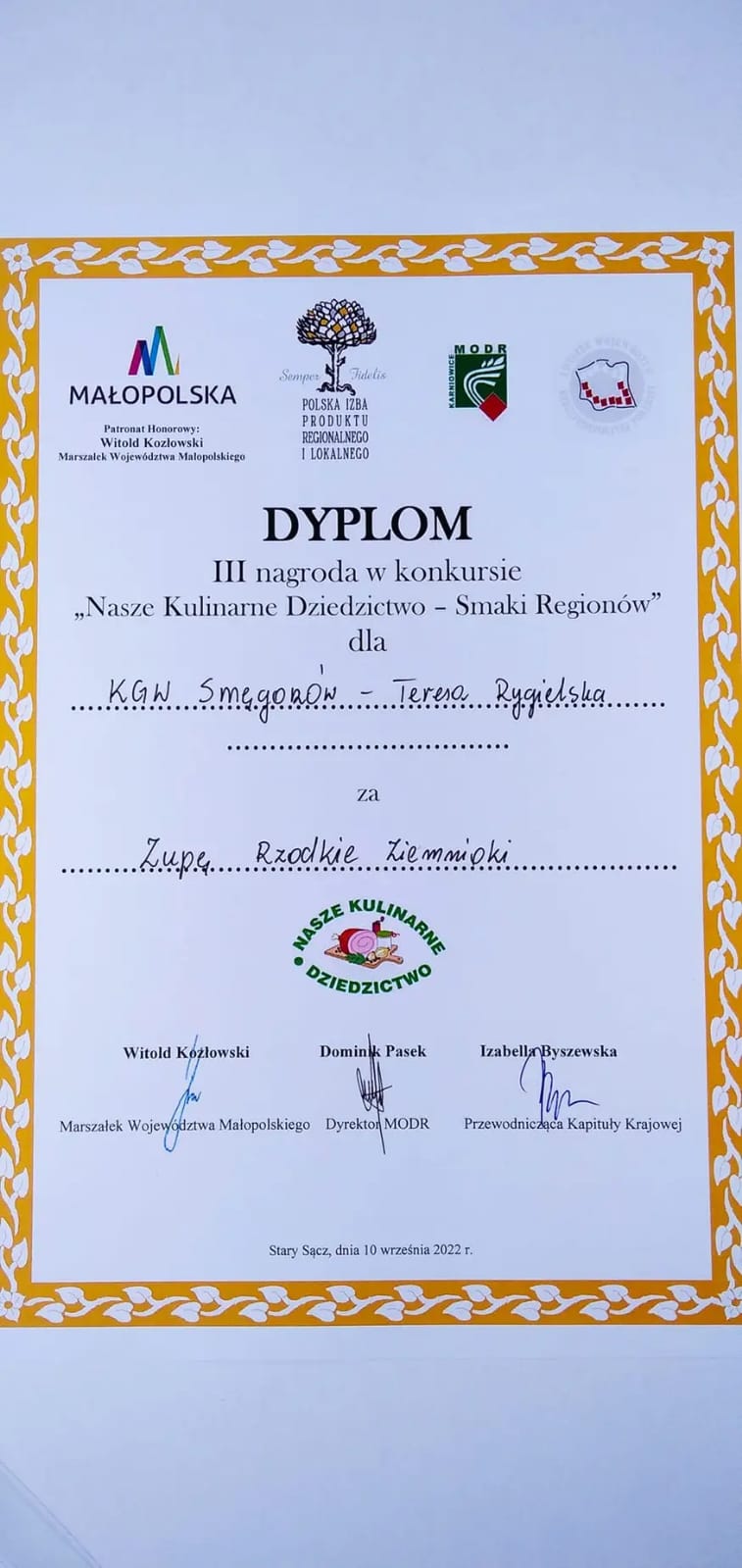 PHOTO 2022 09 12 14 25 54 Nasze lokalne produkty na podium w konkursie ,,Nasze Kulinarne Dziedzictwo – Smaki Regionów