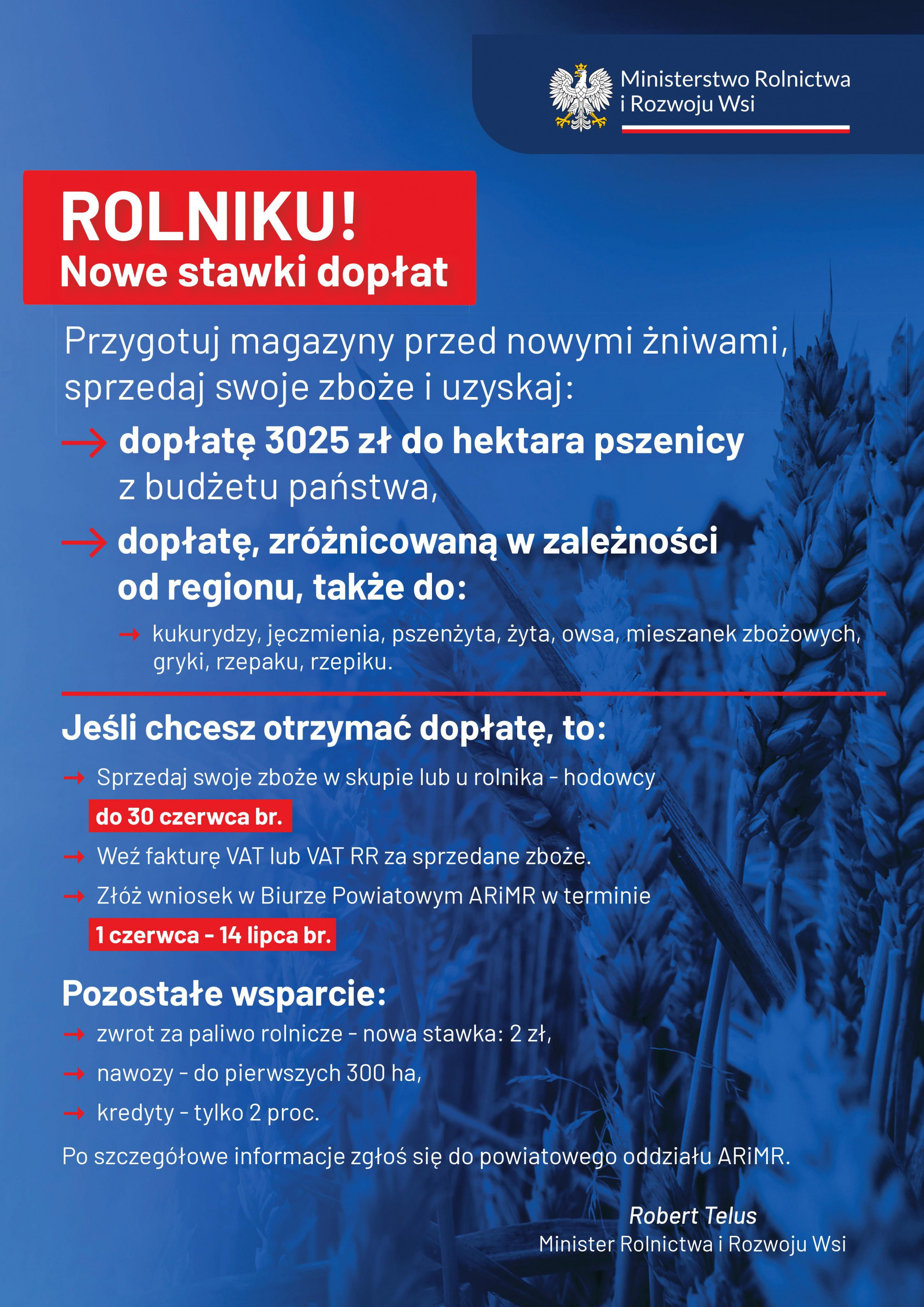 230522 MRiRW sprzeda zbo a plakat A3 HiRes 1685093702 Rolniku! Nowe stawki dopłat