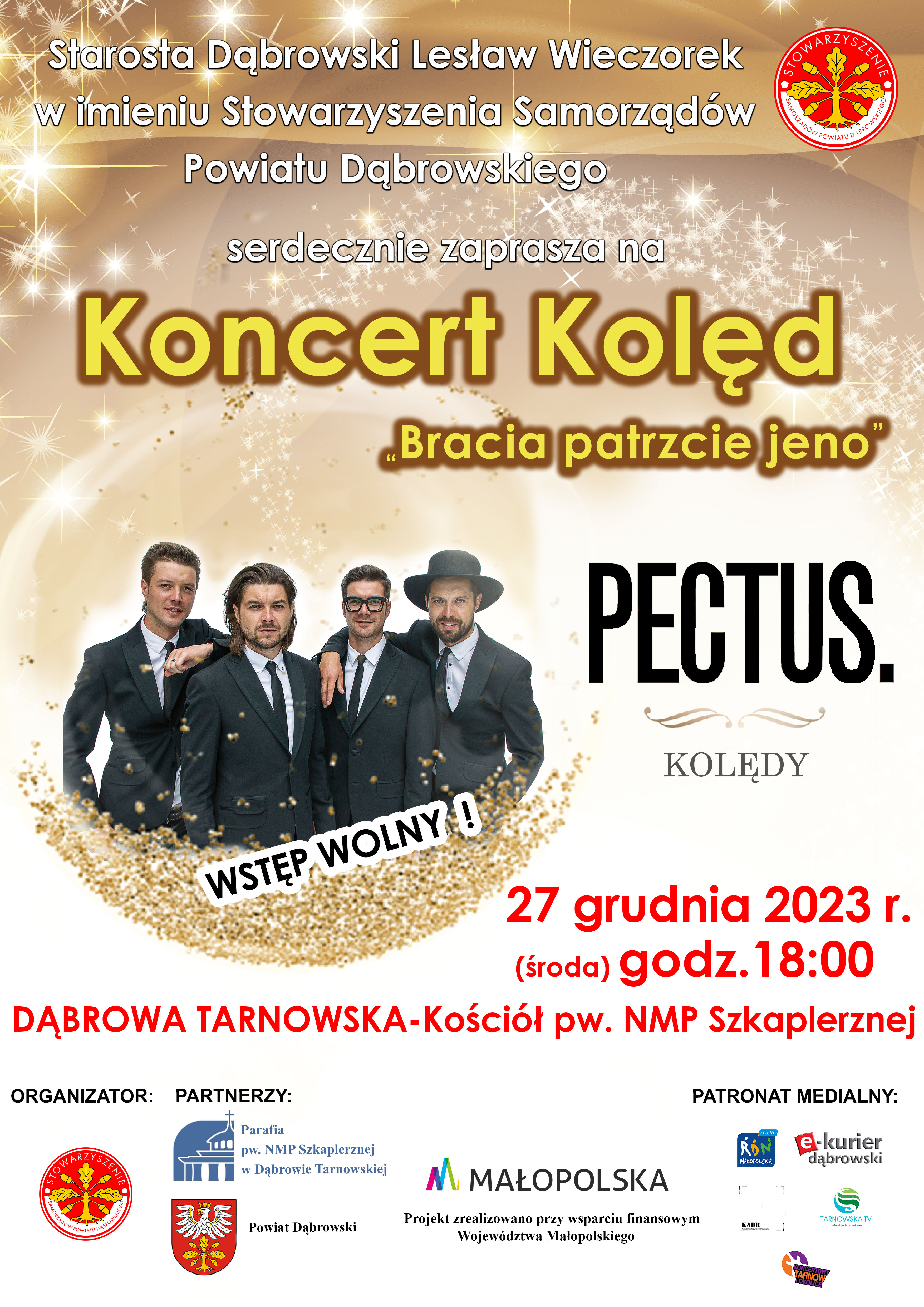 Plakat PECTUS Zaproszenie na Koncert Kolęd zespołu Pectus